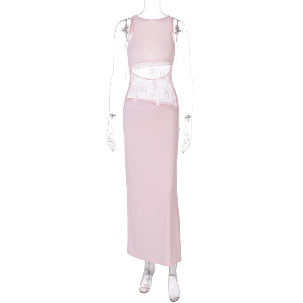 Vestido de maternidad rosa sin mangas con encaje para sesión fotos - imagen 3