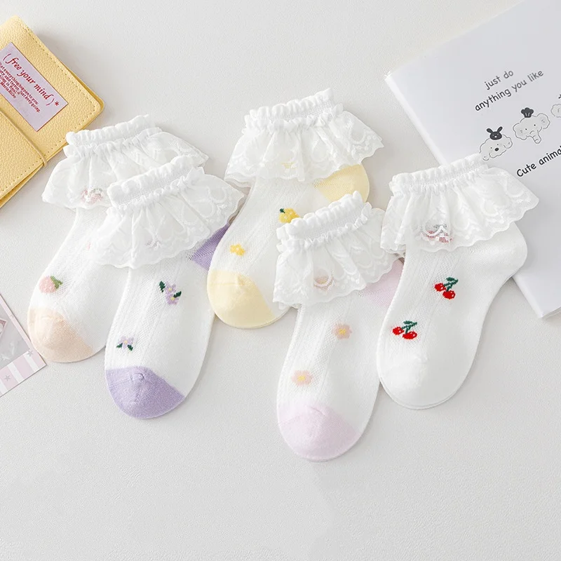 Calcetines de malla de algodón con encaje para niñas primavera-verano - imagen 4