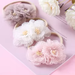Diadema de flores de gasa para niñas – Banda elástica suave