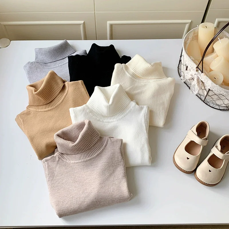 Jersey cuello alto cálido para niños, liso de invierno - imagen 3