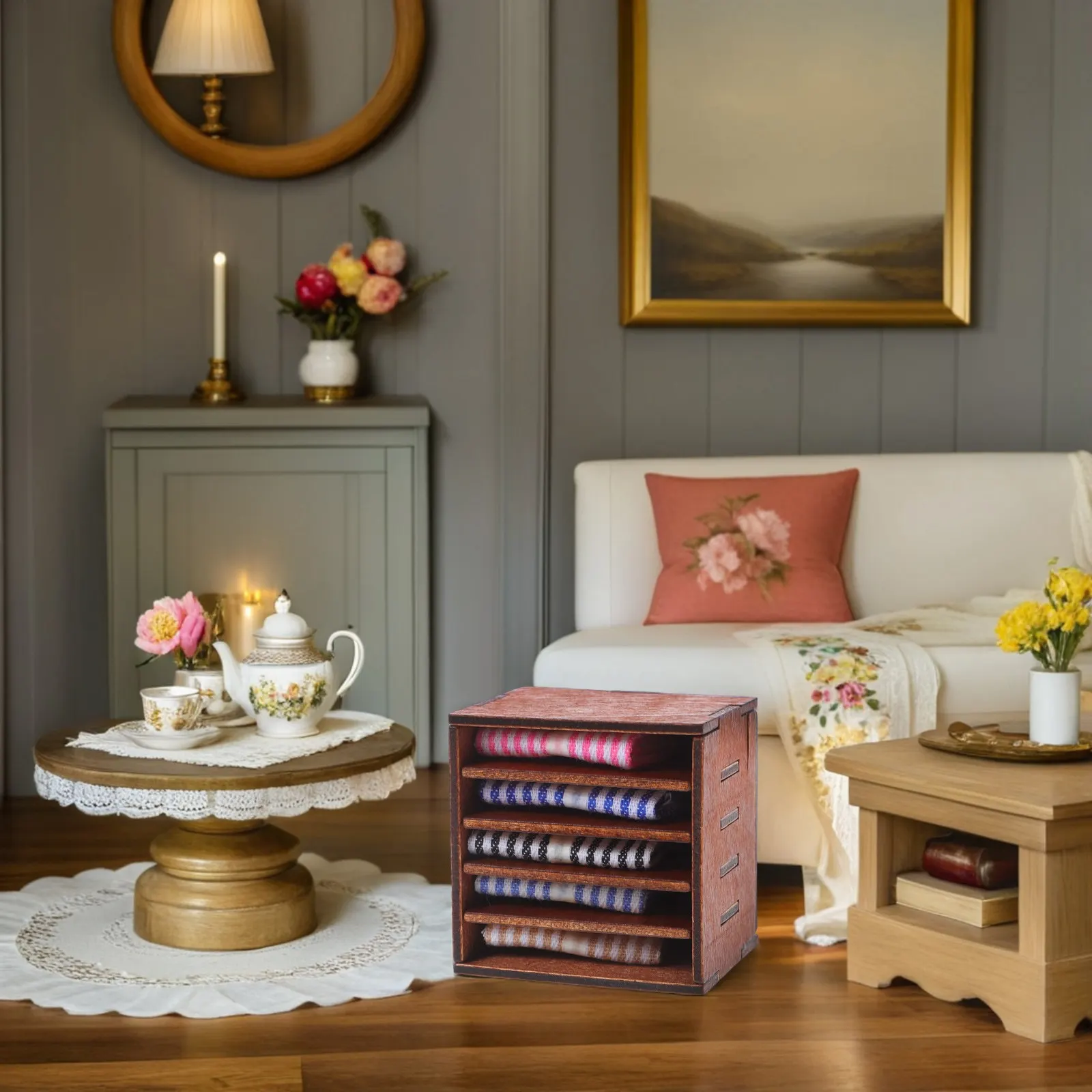 Mueble de almacenamiento de tela para casa de muñecas en miniatura - imagen 3