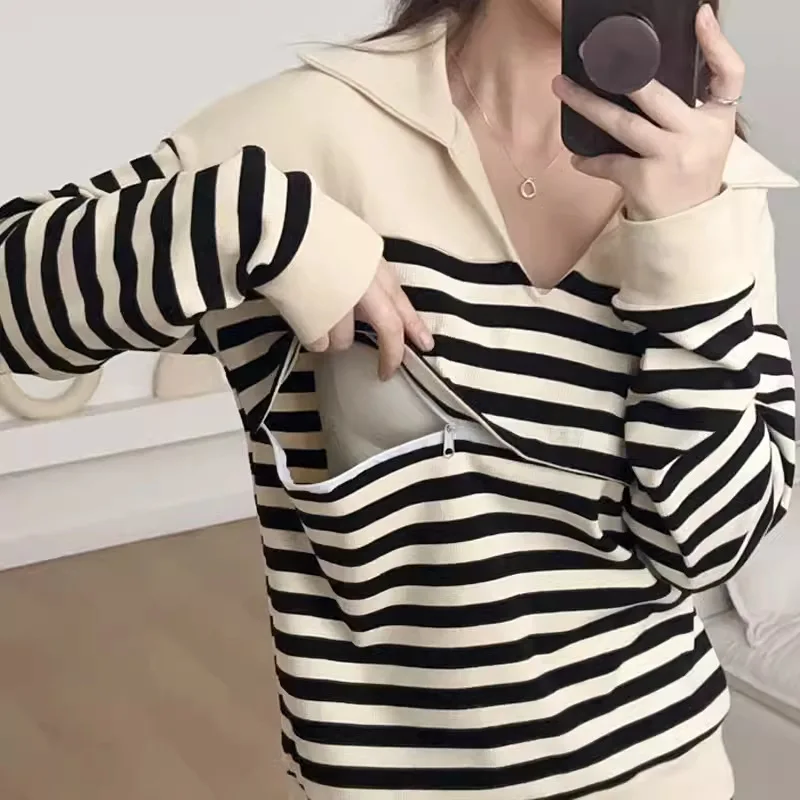 Blusa premamá de rayon manga larga para embarazo y lactancia