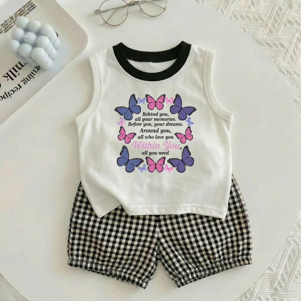 Conjunto de verano niña chaleco sin mangas y shorts a cuadros - imagen 2