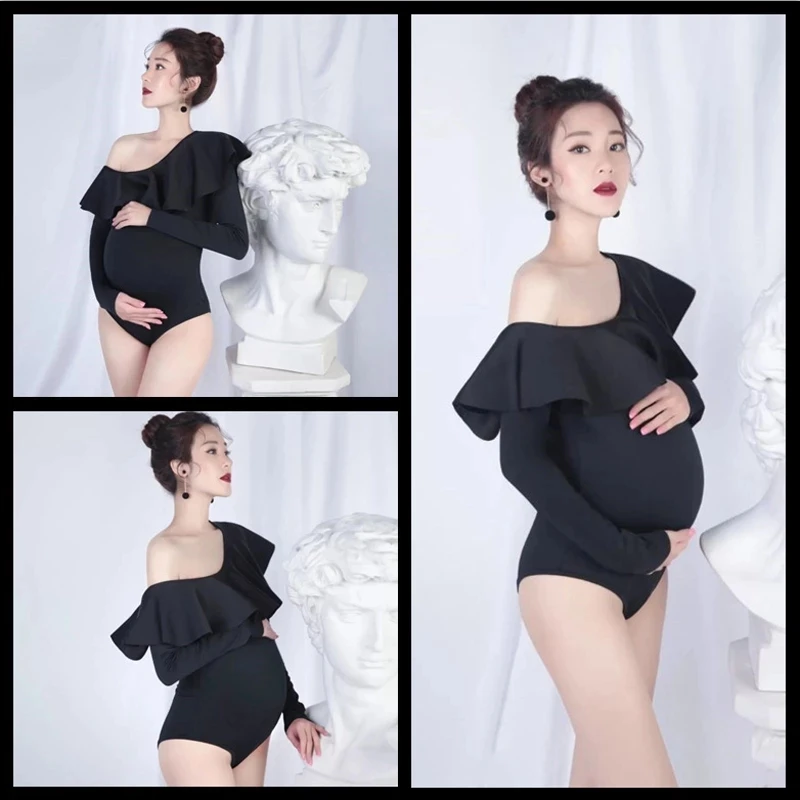 Vestido negro de embarazo con hombros descubiertos - imagen 4