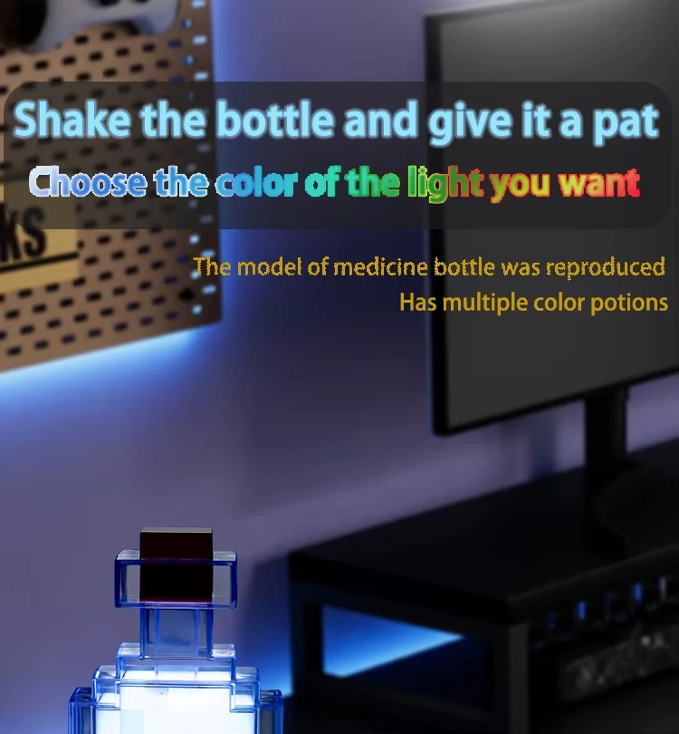 Lámpara LED de noche con forma de frasco de poción, luz cálida
