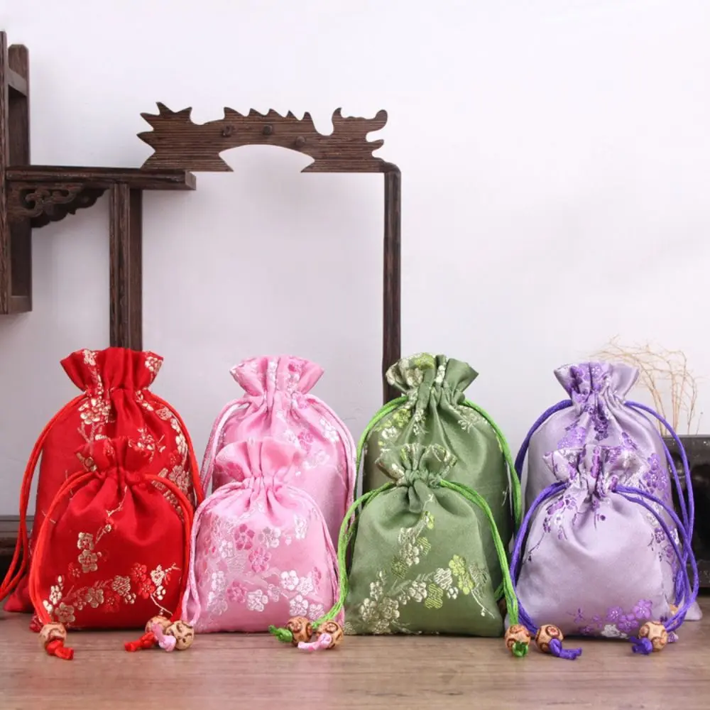 Bolsa de regalo de satén con cordón bordado y lazo flor para fiestas - imagen 4