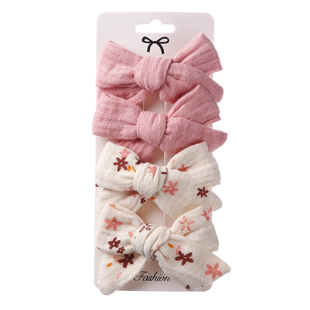 Pinzas de pelo con lazo para niña - Set floral de muselina - imagen 4