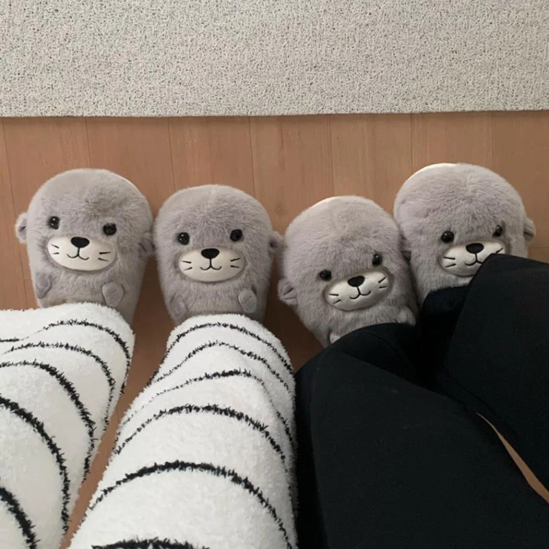 Zapatillas de casa antideslizantes de felpa mullida con dibujo - imagen 4