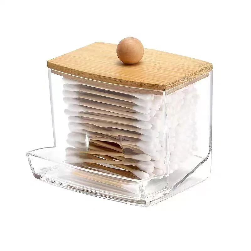 Caja para bastoncillos de algodón transparente con tapa bambú - imagen 2
