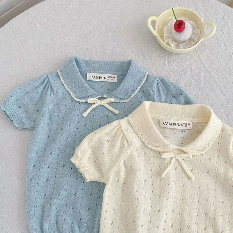 Camiseta niña calada con lazo y tejido ventilado para verano - imagen 3