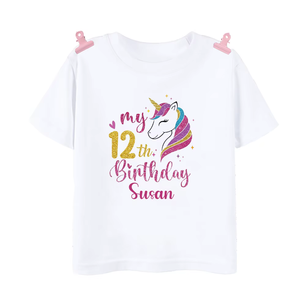 Camiseta unicornio personalizada para niñas con nombre de fiesta - imagen 2