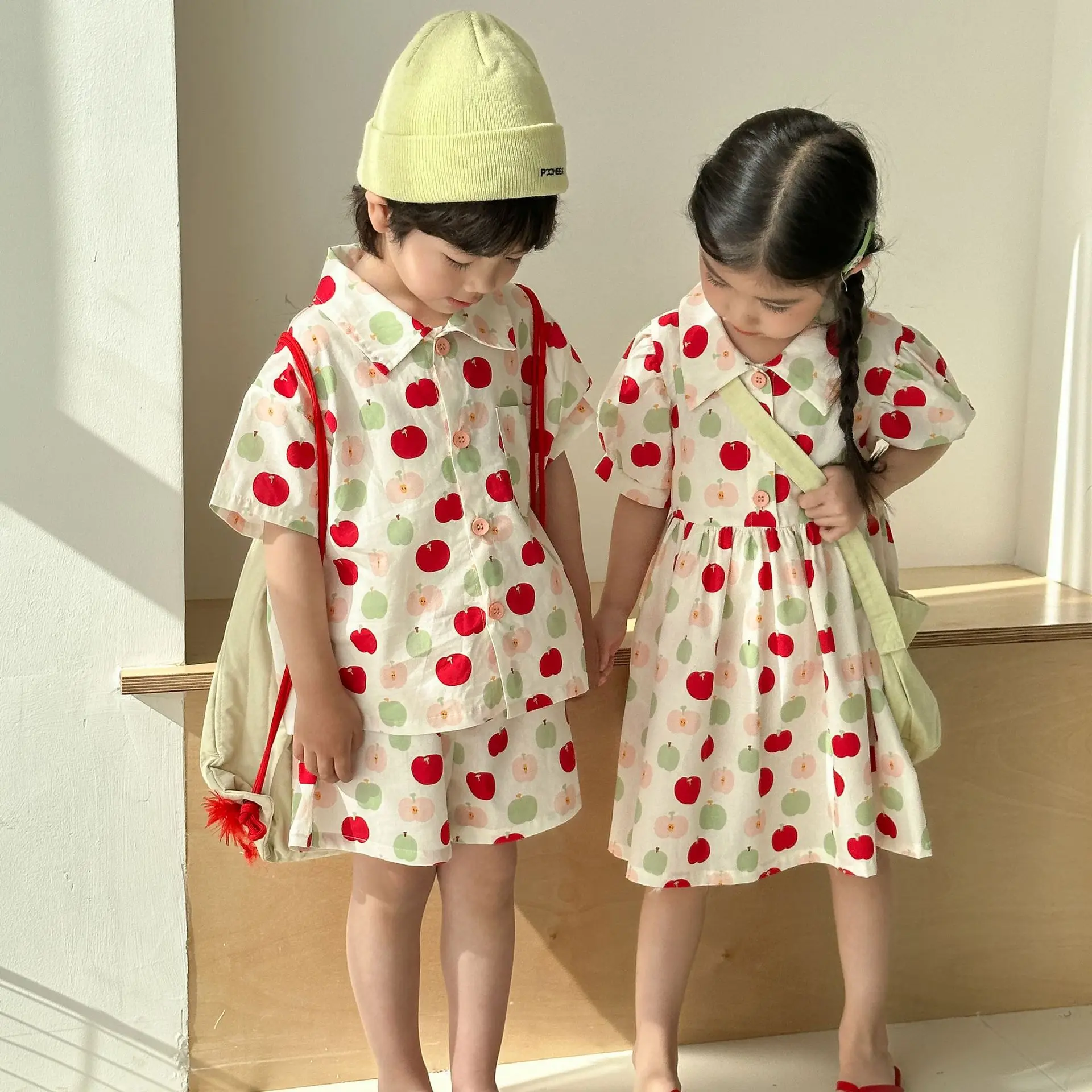 Conjunto verano hermanos niño y niña – Camisa y vestido de algodón - imagen 4