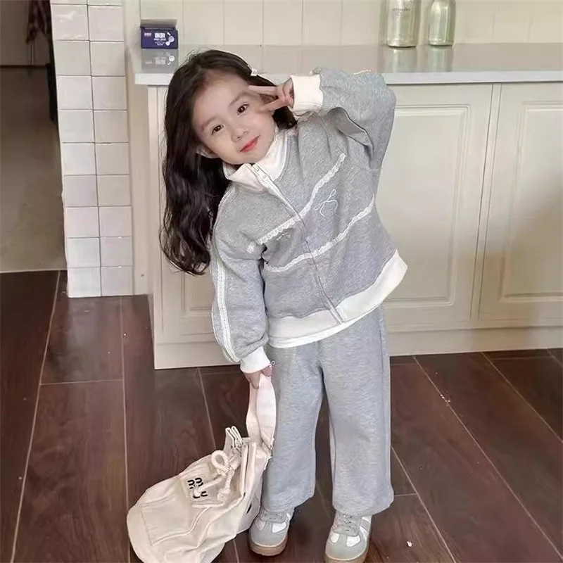 Conjuntos infantiles con lazo para niña, traje deportivo suave