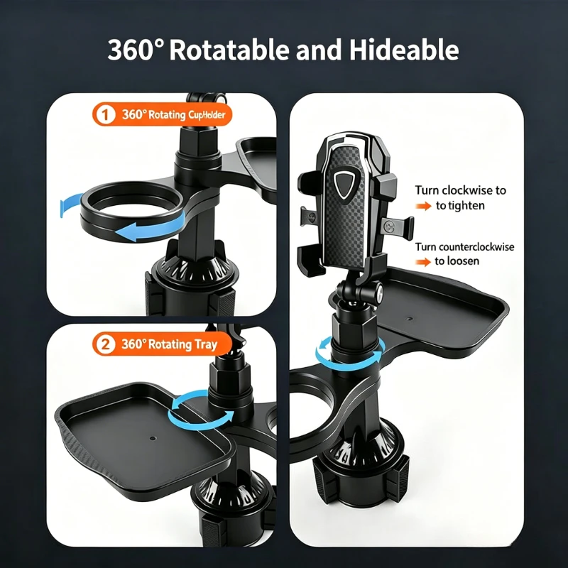 Portavasos para coche con bandeja giratoria 360° - imagen 4