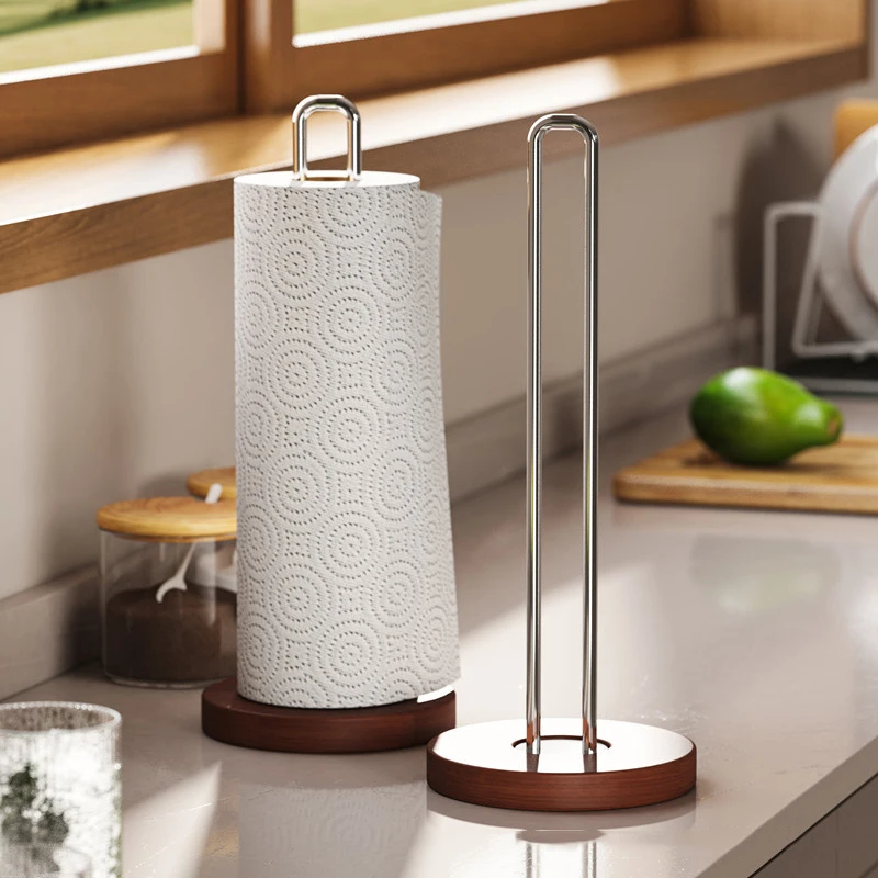 Soporte vertical para papel de cocina con base en madera - imagen 4