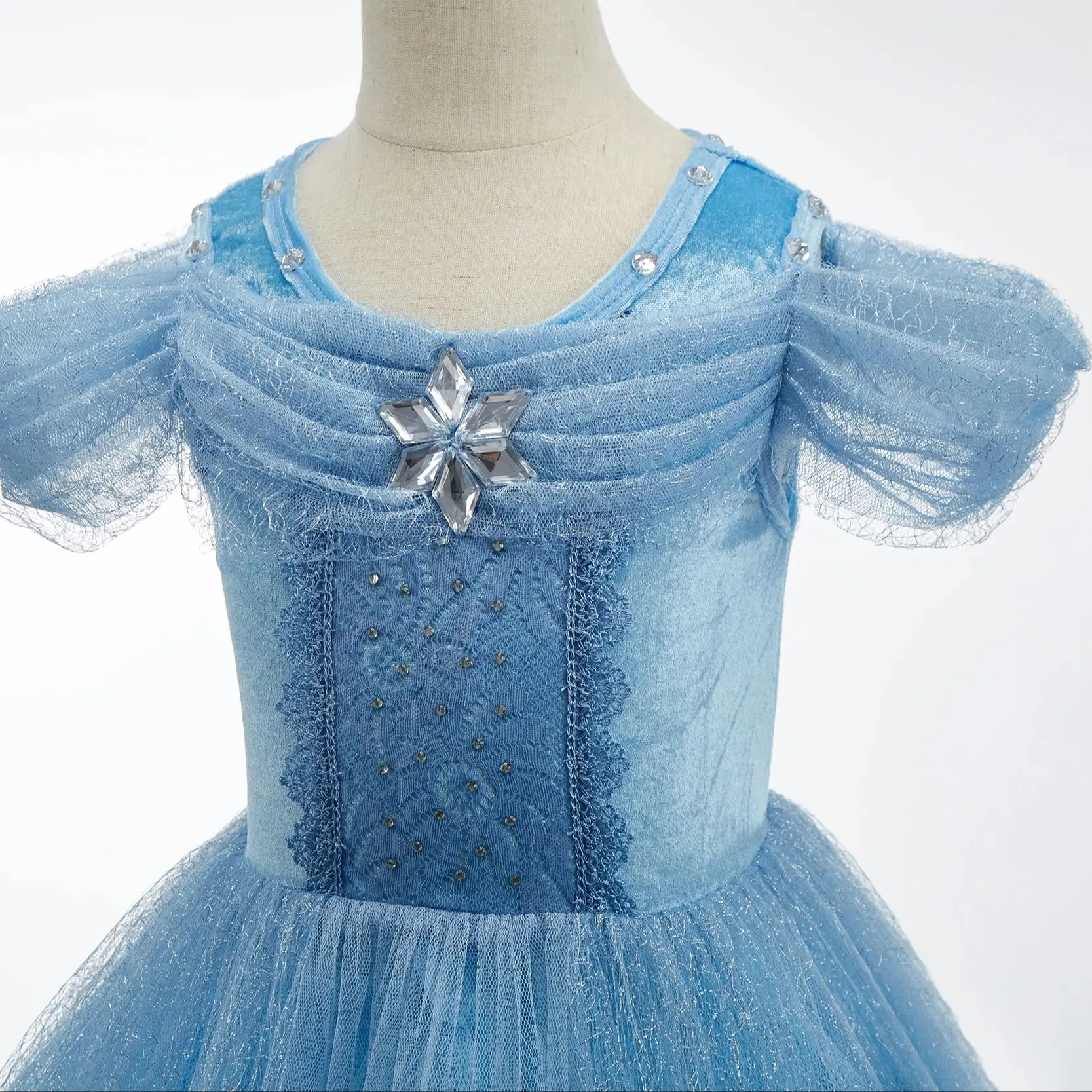 Disfraz princesa azul cielo con copos de nieve para niña - imagen 2