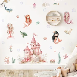 Adhesivo de pared sirena para habitación infantil y baño rosa