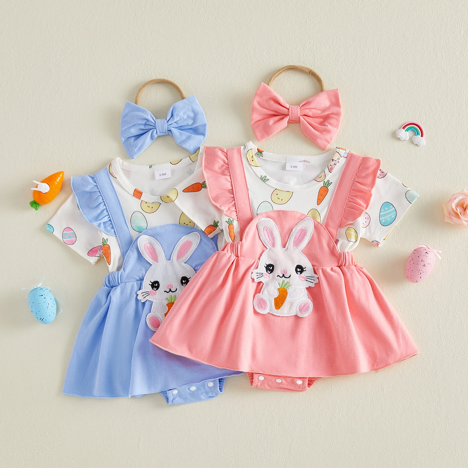 Conjunto de bebé niña vestido pelele con diadema lazo para Pascua - imagen 5