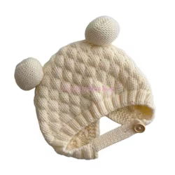 Gorro de punto cómodo con orejeras y pompón para recién nacido