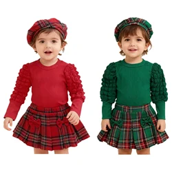 Traje navideño para bebé y niña con sombrero, falda a cuadros