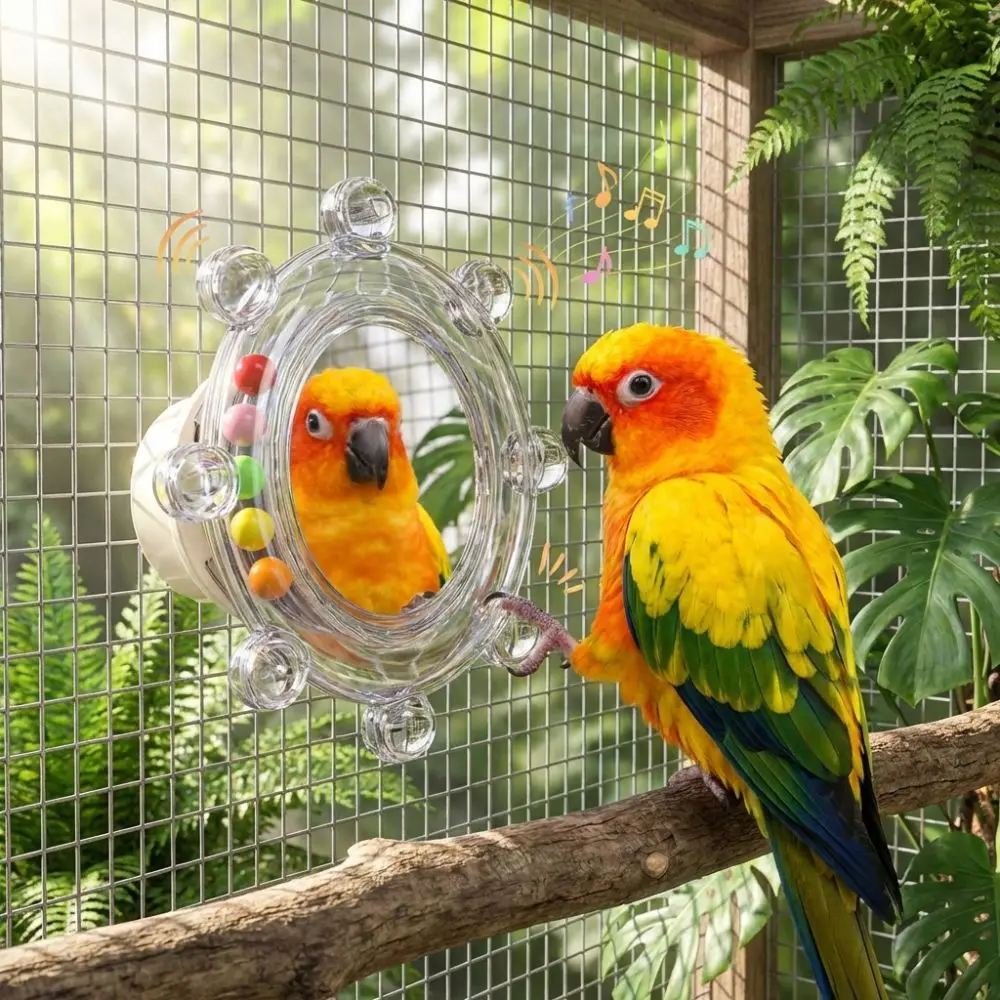 Juguete giratorio para loros con espejo y campana resistente a mordidas - imagen 3