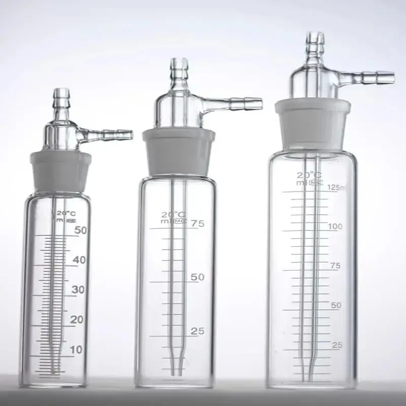 Botella de vidrio transparente para absorción de gas