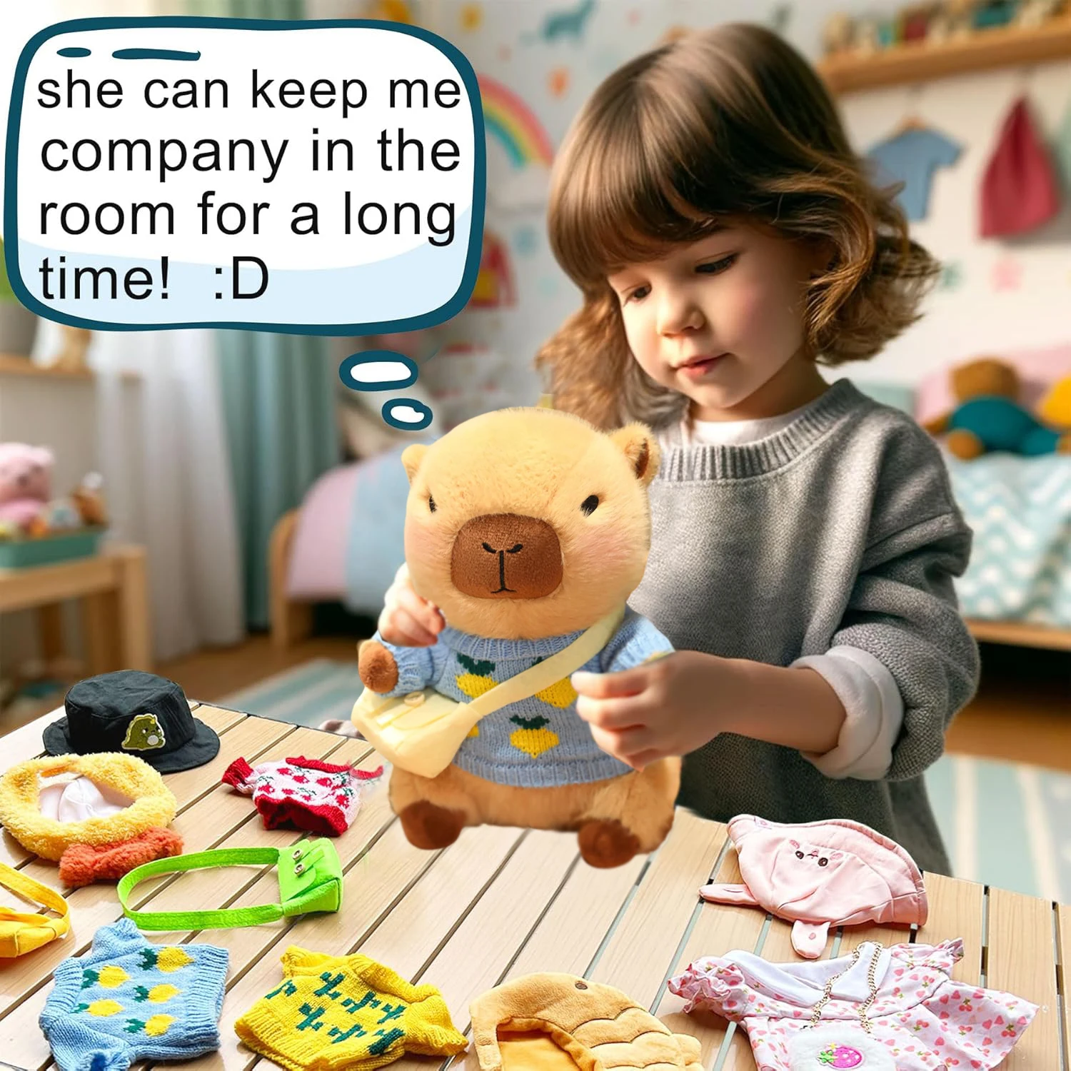 Peluche capibara con ropa y accesorios para niños y niñas - imagen 5