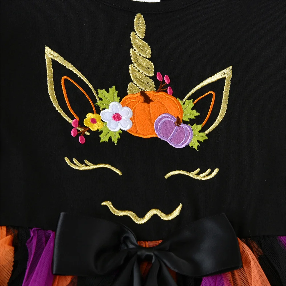 DXTON vestido de Halloween para niñas con manga acampanada calabaza - imagen 5