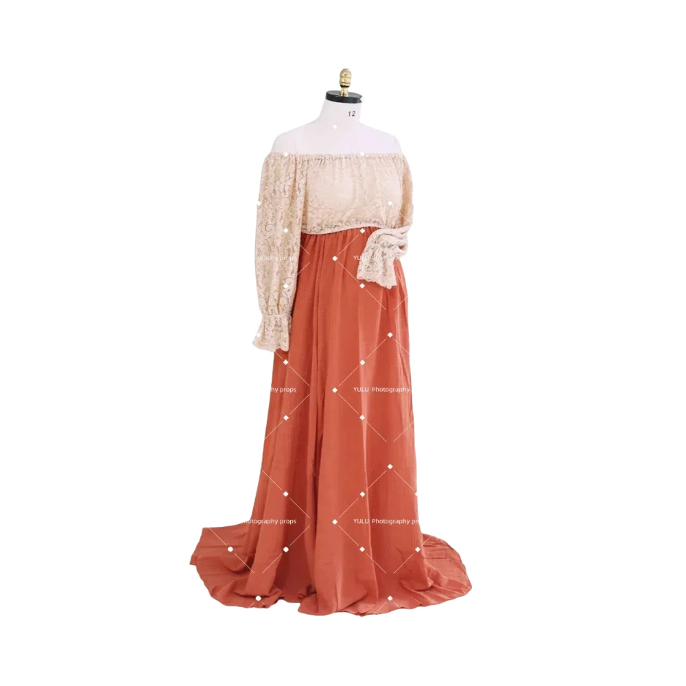 Vestido de maternidad bohemio con encaje y falda en lino - imagen 5