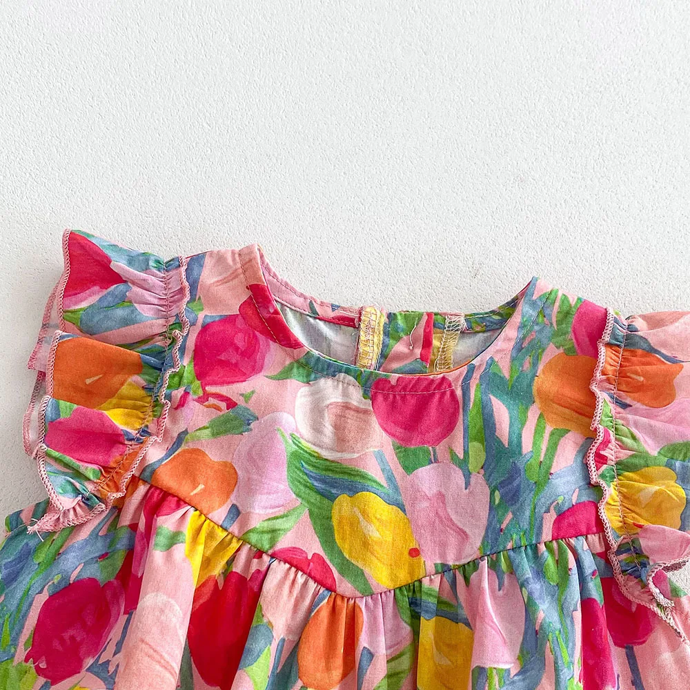 Body verano bebé niña con volantes – Estampado tulipán - imagen 2