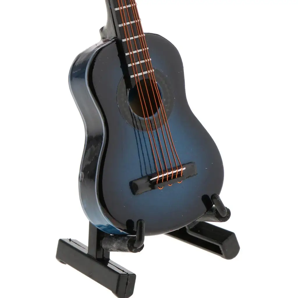 Guitarra miniatura de madera azul oscuro para casa de muñecas - imagen 2
