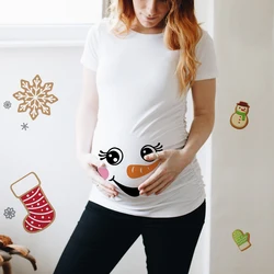 Camiseta maternidad navideña blanca manga corta muñeco de nieve