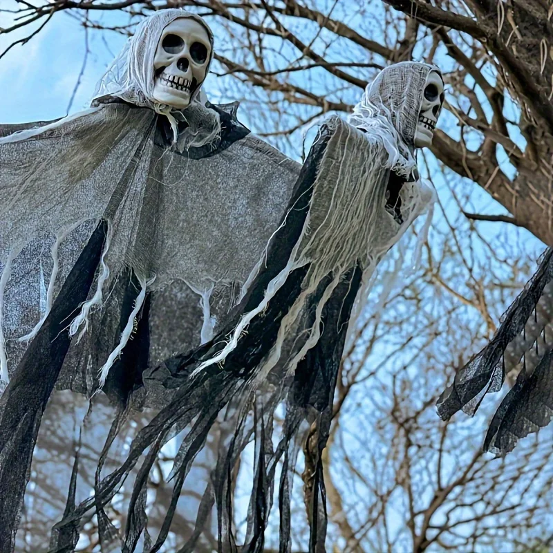 Decoración colgante Halloween en gasa con calavera realista