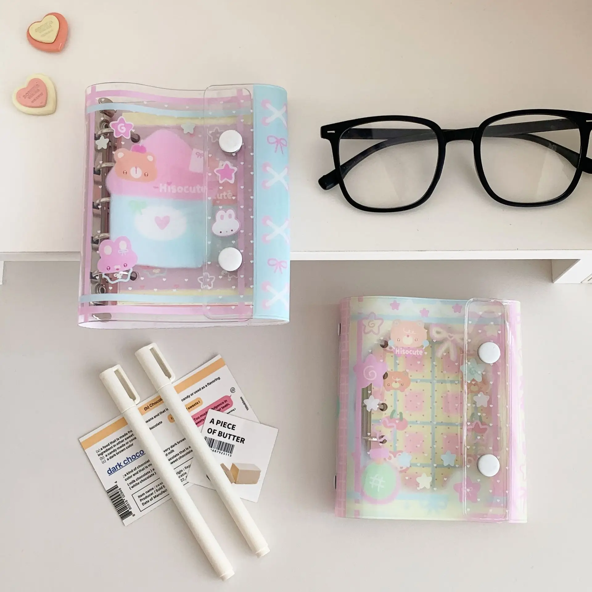 Cuaderno carpeta kawaii con papel de repuesto, mini agenda oso - imagen 3