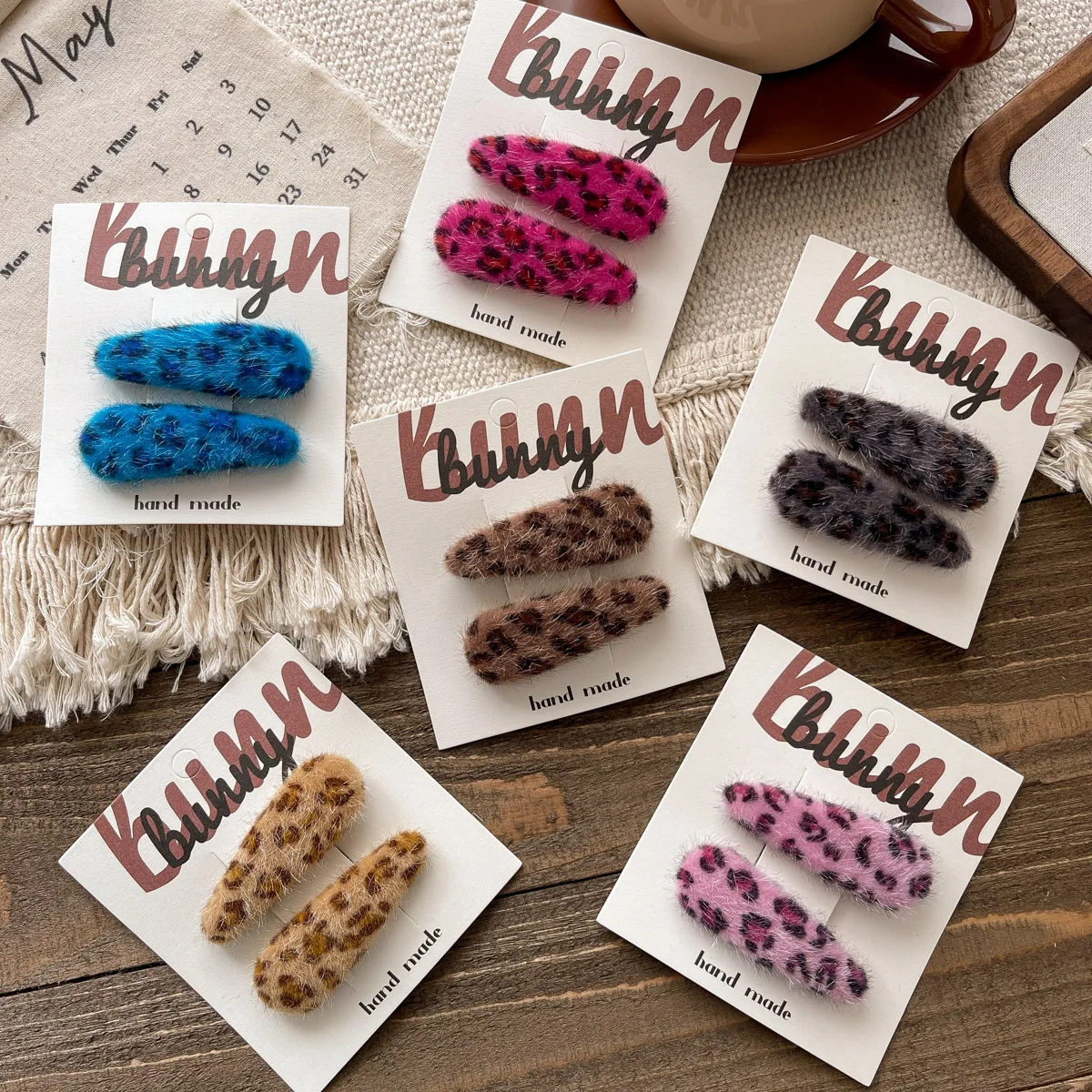 Pinzas para el pelo de niña leopardo en felpa estampada