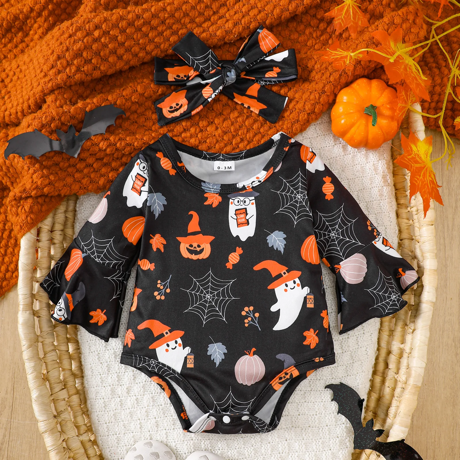 Tregren mameluco de Halloween para bebés con diadema y campana - imagen 5