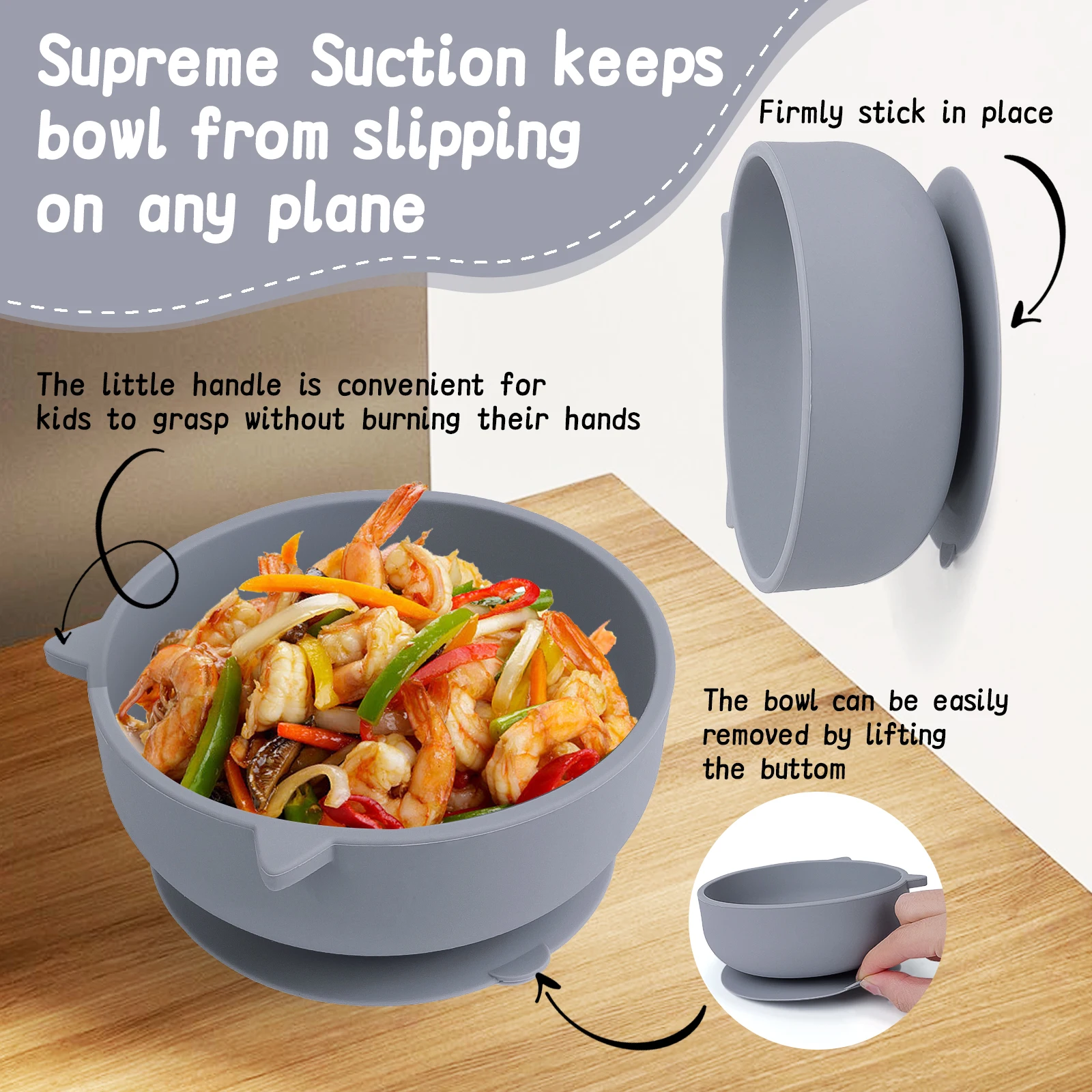 Cuencos antivuelco de silicona para bebé - Set alimentación - imagen 5