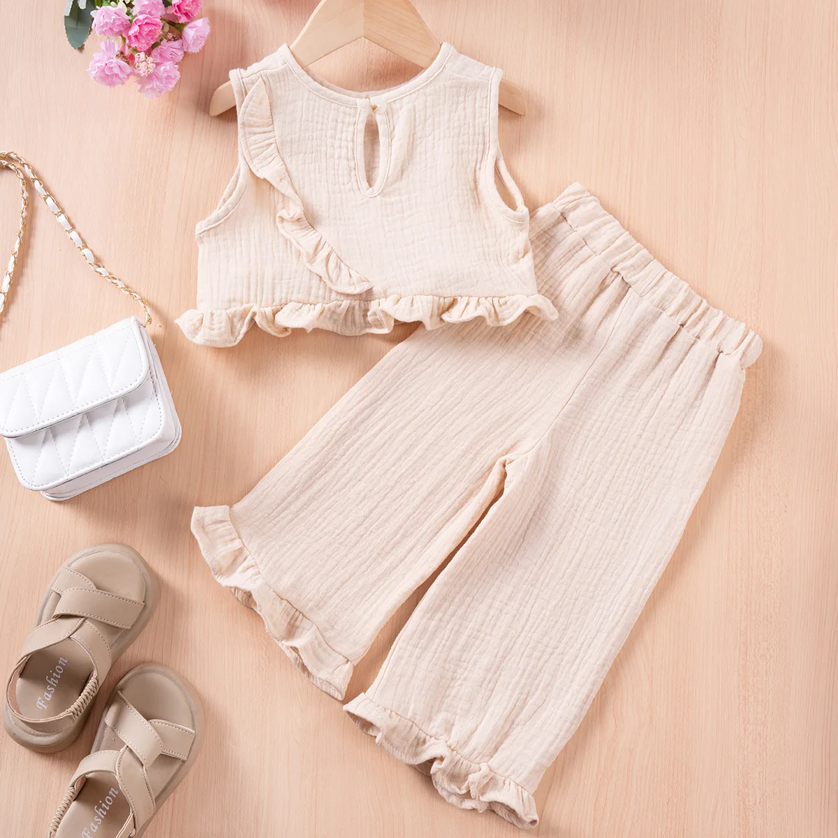 SomenieNew conjunto de verano para niña sin mangas y pantalón recto - imagen 4