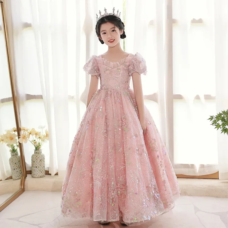 Vestido de fiesta para niña con encaje bordado – Estilo princesa - imagen 4