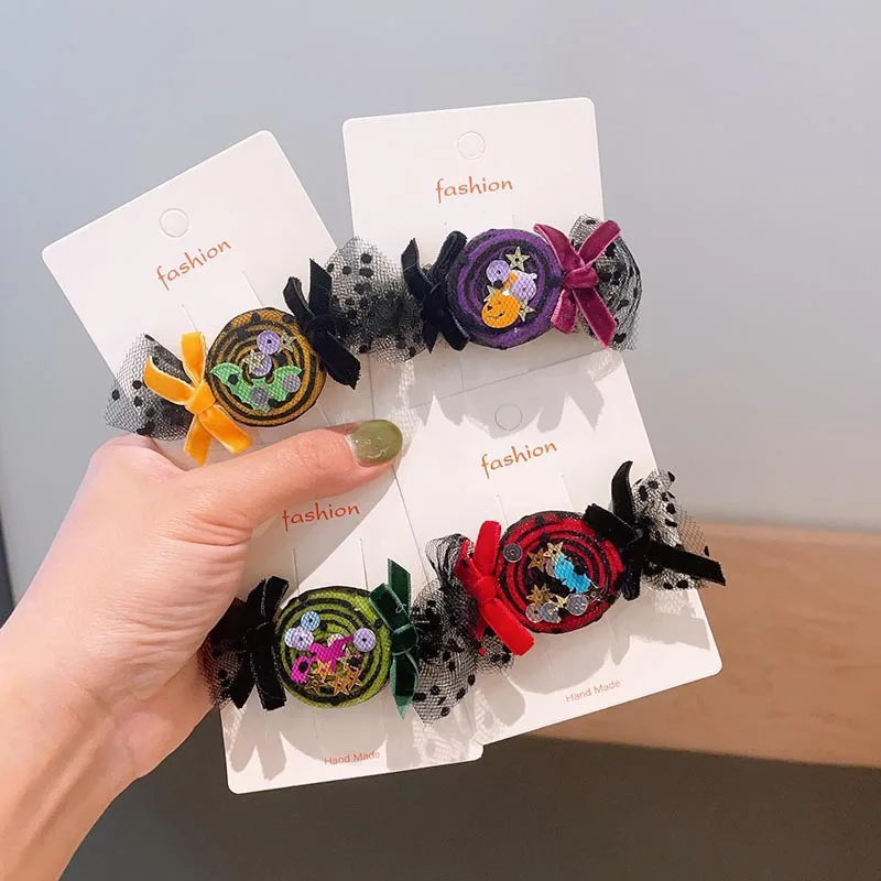 Lazos Halloween para niñas con pinzas fantasma cinta satinada - imagen 2