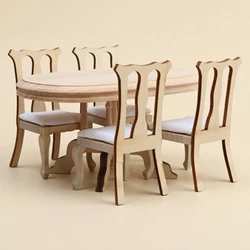 Juego mesa y sillas en madera para casa de muñecas