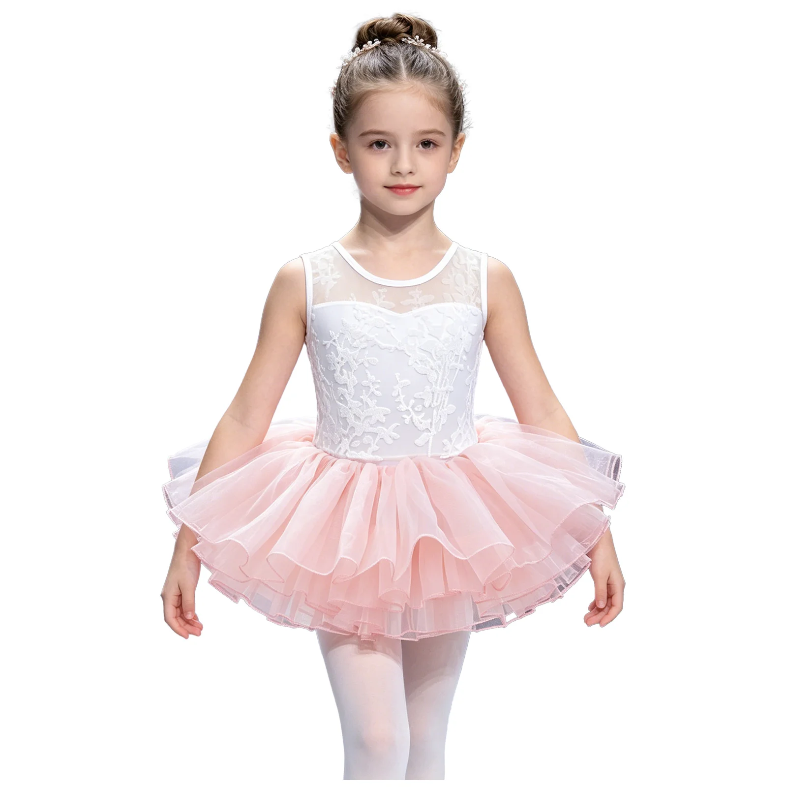 Traje de ballet infantil para niñas con leotardo sin mangas y tul - imagen 2