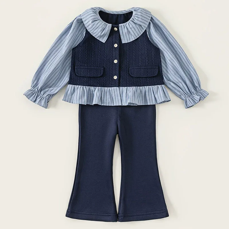 Conjunto niña de rayas con cuello Peter Pan y pantalón - imagen 3