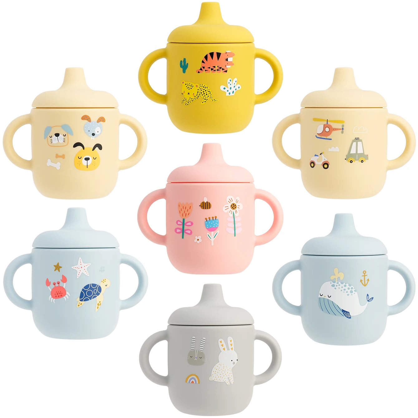 Taza de silicona con asa y dibujos animados para bebé