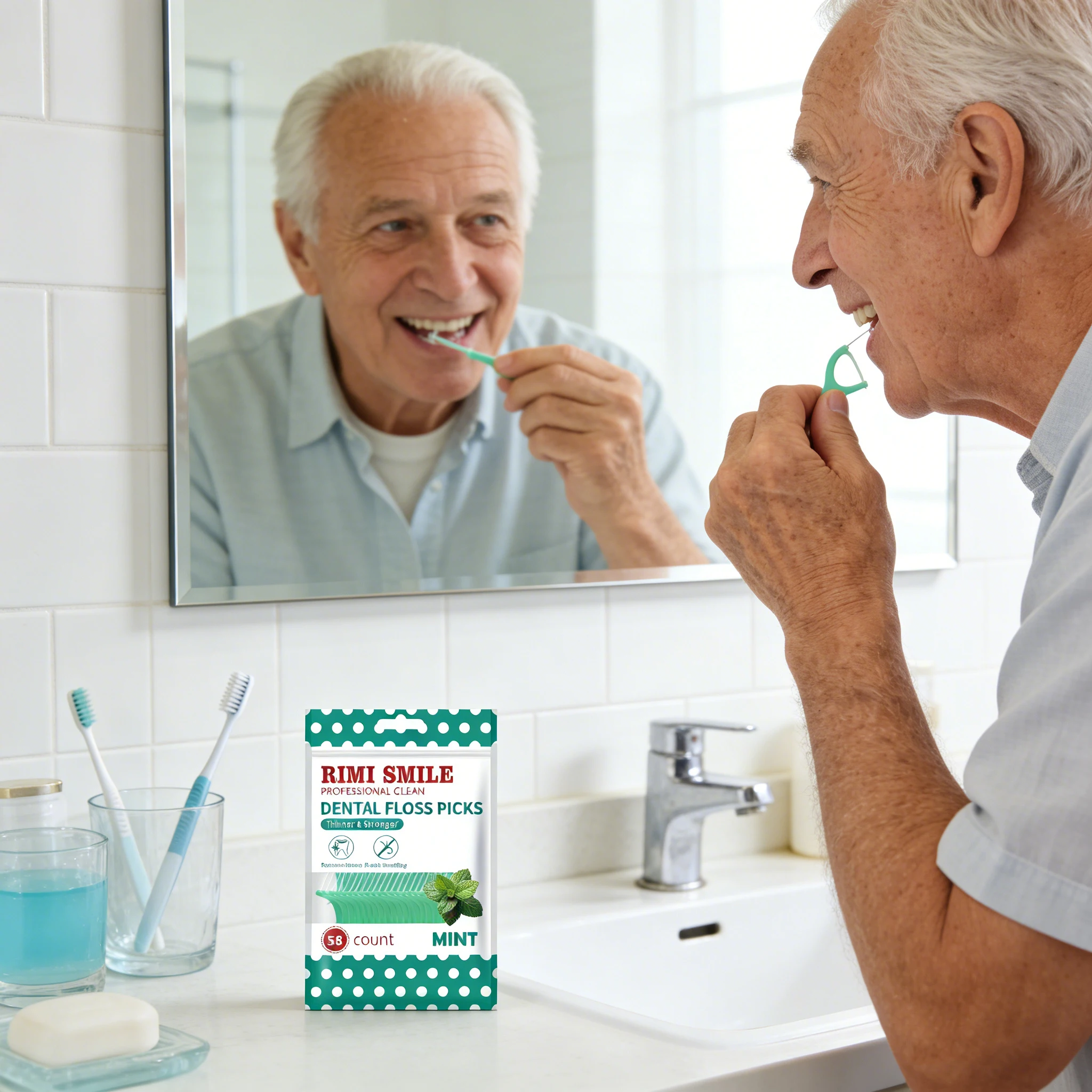 Hilo dental desechable con palillo para viaje, aliento fresco