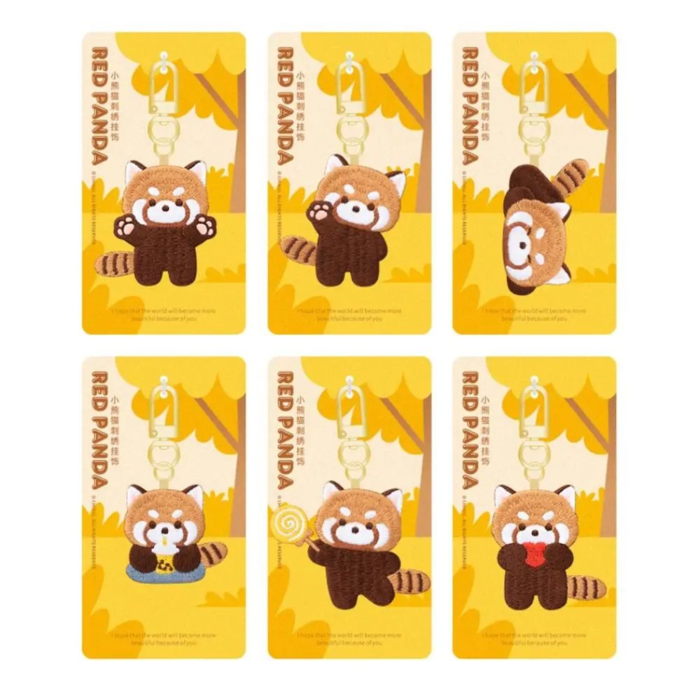 Llavero de panda rojo kawaii bordado temática té con leche - imagen 2