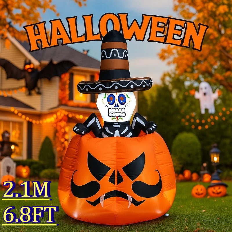 Inflable de Halloween con esqueleto animado y luces LED para jardín - imagen 4