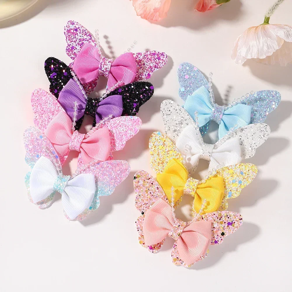 Horquillas con lentejuelas y purpurina de estilo mariposa
