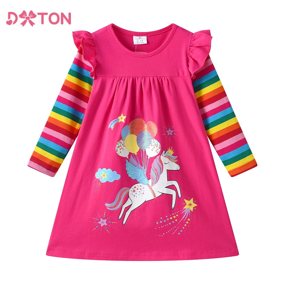 DXTON vestido acampanado infantil de otoño a rayas arcoíris - imagen 2