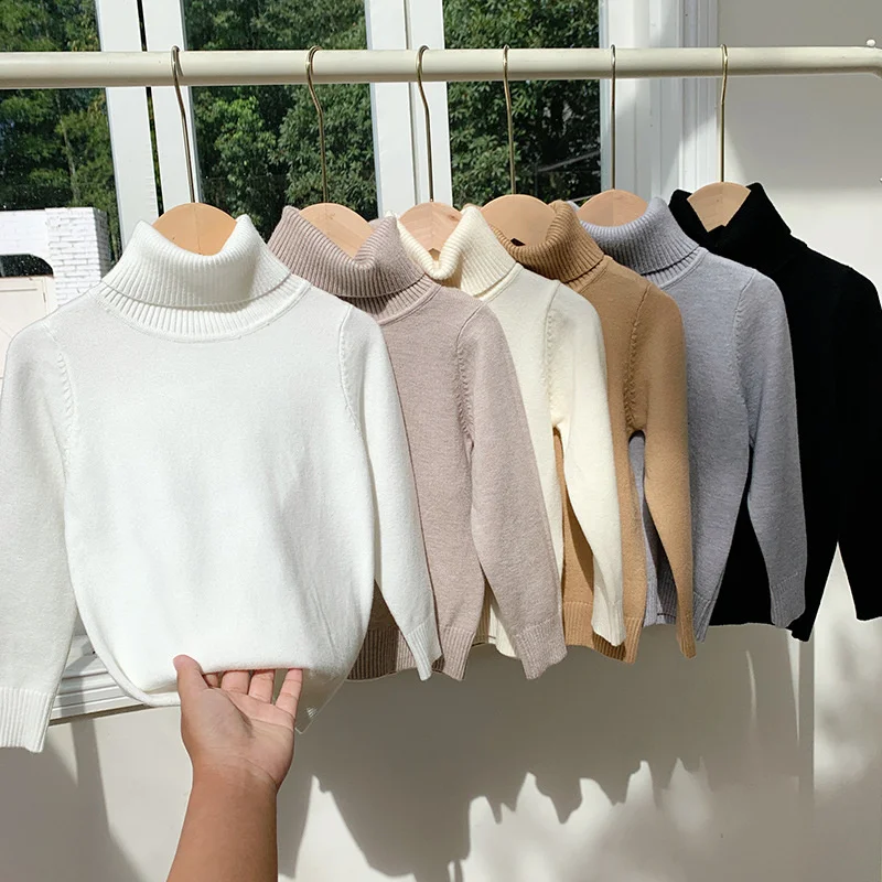 Jersey cuello alto cálido para niños, liso de invierno